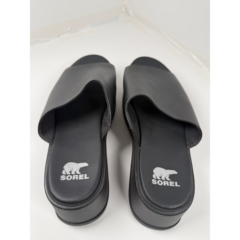 Sorel Sandals Womens 10 Black Cameron Flatform Slide Platform Wedge Leather